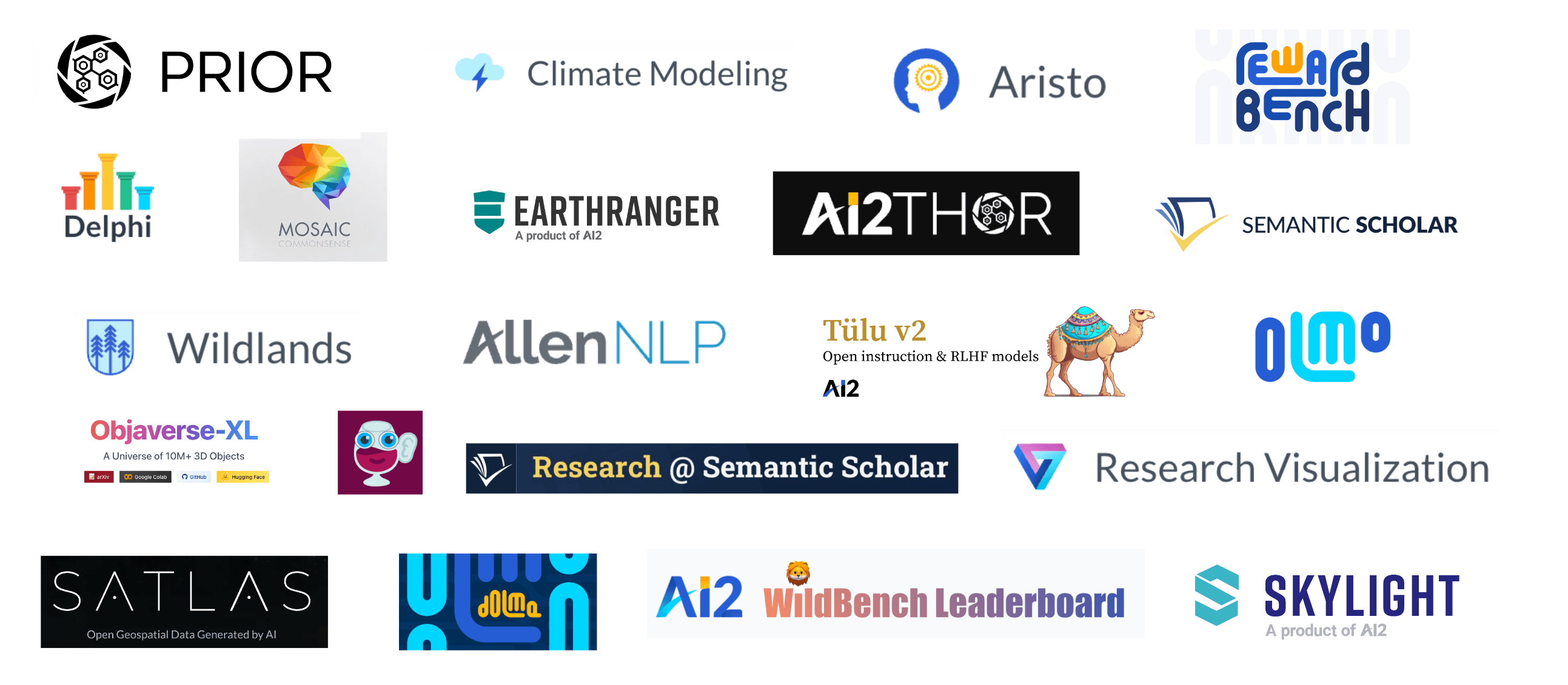 A collage of old Ai2 logos of different technical projects.